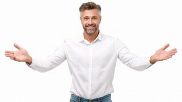 A man is standing with his arms outstretched photo