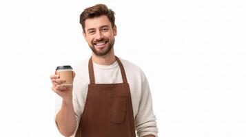 A smiling man holding a coffee cup photo