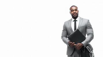 A man in a suit holding a briefcase photo