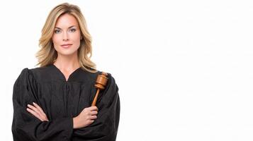A woman in a judge's robe holding a gavel photo