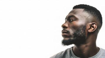 A man with a beard and a grey shirt photo