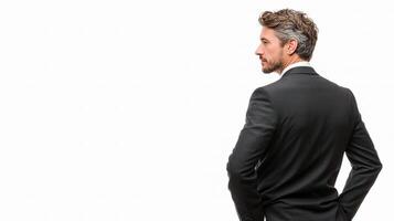 A man in a suit standing with his hands on his hips photo