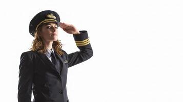 A woman in a pilot's uniform saluting photo