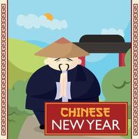 Man in hat greeting gesture. vector