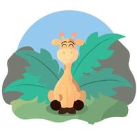 Happy giraffe in savanna. vector