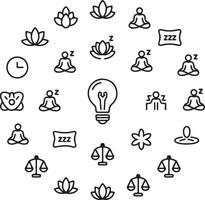 Light Bulb Surrounded by Sleep, Meditation Balance Icons vector