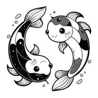 koi fish chasing each other in a pond vector