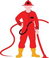 Firefighter in Red Uniform with Hose vector