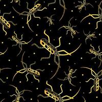 bohemian golden pattern with beetles vector