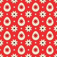 Red Easter pattern with eggs and flowers vector