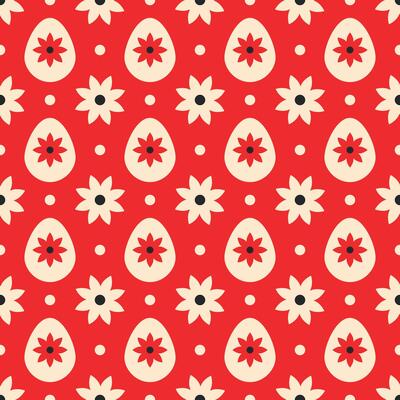 Red Easter pattern with eggs and flowers