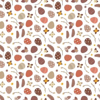 Boho retro pattern with eggs and flowers