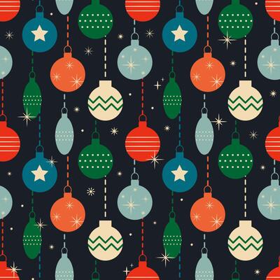 Black Retro Christmas pattern with tree toys