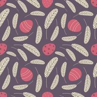Easter pattern with eggs and feathers vector