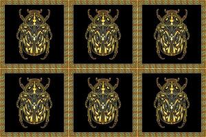 Seamless pattern with golden beetles in ornament in the Greek style vector