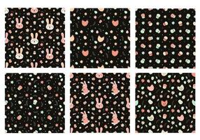 Black Easter seamless patterns with rabbits vector