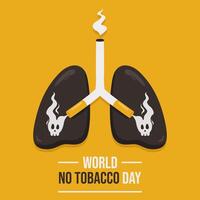 Simple World No Tobacco Day greeting template with unhealthy lung illustration and cigarette on yellow background vector