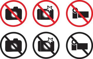 No photography allowed. prohibition sign in red color, No cameras allowed signs. Camera Prohibited Zone symbol, vector