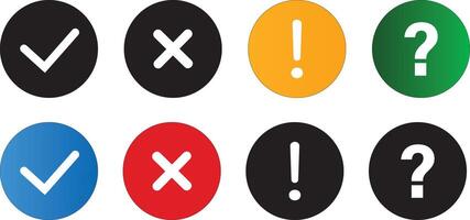 check mark icon set. cross mark, and wrong buttons and yes or no checkmark icons. checklist signs, approval badge vactor symbol illustration vector
