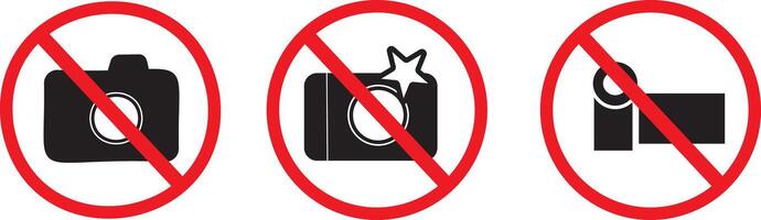 set of No photography allowed. prohibition sign in red color, No cameras allowed signs. Camera Prohibited Zone symbol, vector