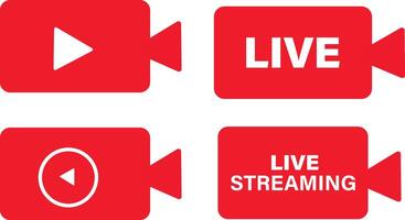 Live streaming set a red camera icon set. Live stream red flat sign, isolated technology illustration. vector