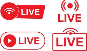 PriSet of live redicons for streaming icon set. online stream icons. Live stream red flat sign. Play button icon symbol illustration.nt vector