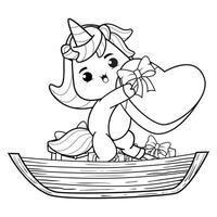 A cartoon unicorn is riding on a boat with a heart vector