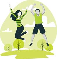 Joyful Couple Jumping in a Summer Scene vector