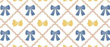 Retro - bows, seamless background with ribbons and bows in cells. vector
