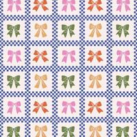 Retro - bows in checks, seamless background with ribbons and bows drawn by hand. vector