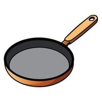 A frying pan with a black bottom and a wooden handle vector