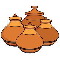 Three clay pots on a white background vector