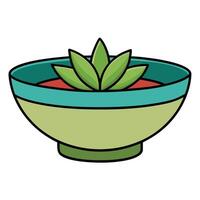 A green bowl with a plant in it vector