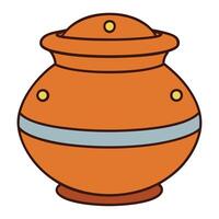 An orange clay pot with a lid on it vector