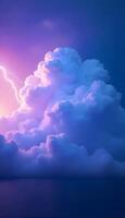 A purple and blue sky with clouds and lightning photo