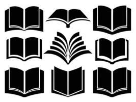 Collection of Open Book Icons Black and White Illustrations for Design Projects vector