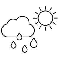 Sun and Rain Cloud Weather Icon, Line Art, Simple Design vector