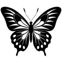 Black and white illustration of a symmetrical butterfly with intricate wing patterns vector