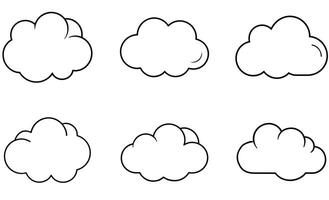 Collection of simple black and white cloud illustrations for design weather and climate concepts. vector