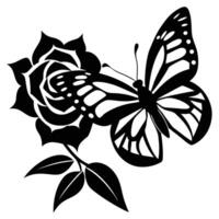 Elegant black and white illustration of a butterfly and rose in a classic style vector