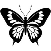 Elegant monochrome butterfly silhouette with intricate wing patterns on a clean white background design vector
