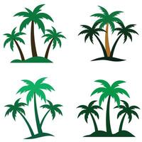 Collection of four different flat illustrations of stylized palm trees on white backgrounds. vector