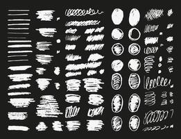 Set Charcoal Brush Strokes on Black Background. Wavy Lines Shapes. Kids Hand Drawn Abstract Shapes Lines Drawn with Pencil Black charcoal. Circles, Scribbles Strokes and Grunge Texture for Draw vector