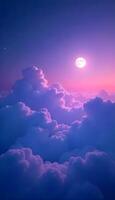 A purple sky with clouds and a moon photo
