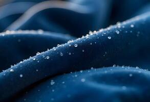 A close up of a blue blanket with water droplets photo