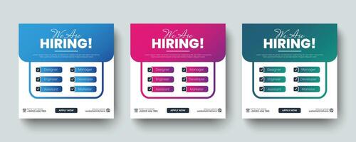 We are hiring job vacancy social media post and square web banner design template. Template design for professional hiring social media web banner layout template design. vector