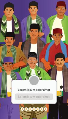 A group of men in traditional clothing with a text box
