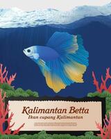 illustration of kalimantan betta fish in the ocean with coral reef background vector
