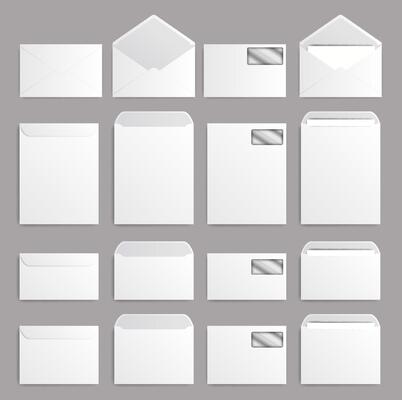 A collection of various blank envelopes and letters specifically designed for creative use