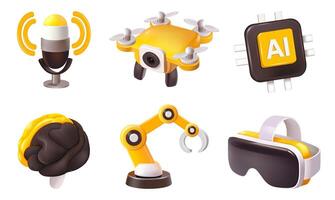 SET 3d icon of artificial intelligence in science and business, technology and engineering concept. Eps 10 . vector